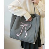 グレー | すっぽり入る!大容量リボン刺繍キャンバストートバッグ | futier land