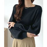 ブラック | 1枚主役モテかわ映え。ボートネックバルーン袖ニットプルオーバー | futier land