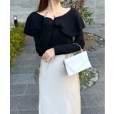 ブラック | ねじったデザインが愛らしい。フロントリボンオフショルダートップス | futier land