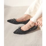 ブラック | 華やかに輝くあなたへ。スパンコールポインテッドやわらかフラットパンプス | futier land