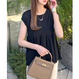 ブラック | 快適な着心地の前後2way。サマーニットパールボタン風ペプラムトップス | futier land