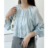 ブルー(ショート丈) | 上品な透け感がオトナ可愛い。前後2Way花柄シフォンブラウス | futier land