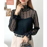 ブラック | スタイリッシュで上品。ストライプレースシアートップス | futier land