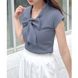 ブルーグレー | 大きめのリボンが目を惹く。リボンタイノースリトップス | futier land