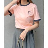 ピンク | 《ABYSアビス》配色が可愛い！コンパクトなワンポイント刺繍リンガーTシャツ | futier land