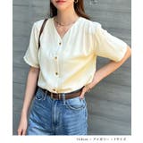 金ボタンで上品見える。ショルダータックVネック半袖ブラウス | futier land | 詳細画像10 