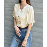 金ボタンで上品見える。ショルダータックVネック半袖ブラウス | futier land | 詳細画像13 
