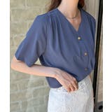 金ボタンで上品見える。ショルダータックVネック半袖ブラウス | futier land | 詳細画像21 