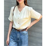 金ボタンで上品見える。ショルダータックVネック半袖ブラウス | futier land | 詳細画像15 