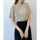 金ボタンで上品見える。ショルダータックVネック半袖ブラウス | futier land | 詳細画像19 