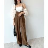 ブラウン | スタイルアップ効果で美脚を叶える。ハイウエストキャミサロペットスラックス | futier land