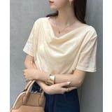 アイボリー | 光沢シアーで大人の色気。ドレープシアーベロア半袖Tシャツ | futier land