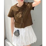 ブラウン | レトロガーリーなムード漂う。スエード調半袖メロウシャツ | futier land