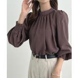 モーブブラウン | 大人ブラウスの抜け感。ハイネックバルーンスリーブブラウス | futier land