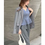 ブルーグレー | 大人の可愛げ。ハートネック裾フレア半袖トップス | futier land