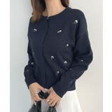ネイビー | さりげない花刺繍で大人かわいく。フラワー刺繍カーディガン | futier land