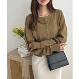 ピスタチオ | 金ボタンが上品さが生まれる。ゴールドボタンラウンドネックニットカーディガン | futier land