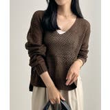 ブラウン | ゆるっと可愛い。透かし編みニットプルオーバー | futier land