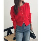 レッド | 金ボタンが上品さが生まれる。ゴールドボタンラウンドネックニットカーディガン | futier land