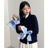 ネイビー | 甘さと上品さの両立。ウールライクリボンシャツカーディガン | futier land