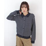 ネイビー | 《ABYS》トレンド感ある配色。襟付きボーダーニット | futier land