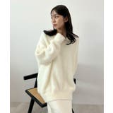 アイボリー | フワフワ抜け感あるVネック。モヘアタッチ裾リブシャギーニット | futier land