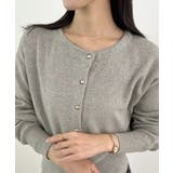 グレー | 金ボタンが上品さが生まれる。ゴールドボタンラウンドネックニットカーディガン | futier land