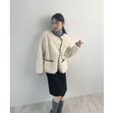 ふんわり大人かわいい。配色パイピングノーカラーボアコート | futier land | 詳細画像18