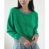 グリーン | 大人の配色。レイヤード風ロゴカーディガン | futier land