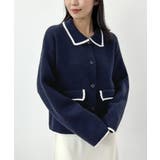 ネイビー | 大人上品な配色。襟付きニットアウター | futier land