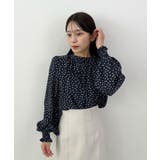 ネイビー | 裏起毛あたたかい。ハイネックバルーンスリーブブラウス | futier land