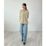 フワフワ抜け感あるVネック。モヘアタッチ裾リブシャギーニット | futier land | 詳細画像16 