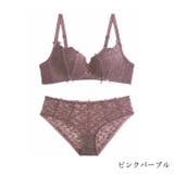 ピンクパープル | リボンノンワイヤー ブラショーツ セット | Gain-Mart