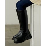 ブラック(001) | トラックソールで、今季旬のモードな足元に エコレザートラックソールロングブーツ | Re:EDIT