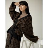 ブラック×キャメル(007) | 旬の幾何学柄を取り入れたゆったりニットカーディガン | Re:EDIT