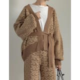 ブラウン×ベージュ(009) | 旬の幾何学柄を取り入れたゆったりニットカーディガン | Re:EDIT