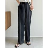 ブラック(001) | 旬のストライプ柄もシックに取り入れる [低身長サイズ有]ピンストライプセンタープ… | Re:EDIT