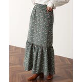 グリーン(017) | 小ぶりな花柄でクラシカルな雰囲気を演出 ライトコール花柄マーメイドスカート | Re:EDIT