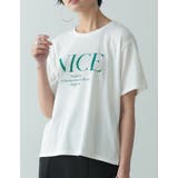 オフホワイト×グリーン(026) | シンプルかつモードに決まる旬の1枚 NICEロゴプリントTシャツ トップス | Re:EDIT