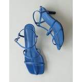 ブルー(013) | 縦のベルトデザインで美脚見せも叶える 細ストラップミュールサンダル シューズ | Re:EDIT