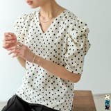 品よく旬を取り入れたドット柄トップス ワッシャードットボリュームスリーブブラウス | Re:EDIT | 詳細画像1