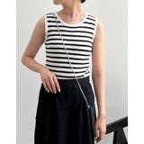 ホワイト(002) | カジュアルな要素を程よく取り入れる サマーニットボーダータンクトップ トップス | Re:EDIT
