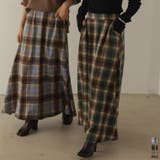 動くたびに自然と揺れるフレアシルエットに注目 シャギーチェックフレアスカート | Re:EDIT | 詳細画像1