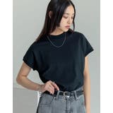 ブラック(001) | 着回し力に優れたモードカジュアルな1枚 モックネックフレンチスリーブTシャツ | Re:EDIT