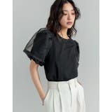 ブラック(001) | オーガンジースリーブ半袖トップス | Re:EDIT