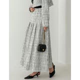 ホワイト(002) | [低身長サイズ有]ツイードライクフレアスカート | Re:EDIT