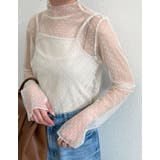 ベージュ×ベージュ(104) | プチハイネック指穴フロッキードットチュールシアートップス | Re:EDIT