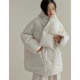 アイボリー(003) | マイクロタフタマフラー付きノーカラー中綿フェイクダウンジャケット | Re:EDIT