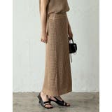モカベージュ(028) | 無地orボーダーフィッシュネットニットナロースカート | Re:EDIT