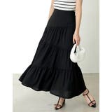 ブラック(001) | [低身長サイズ有]コットンティアードフリルスカート | Re:EDIT